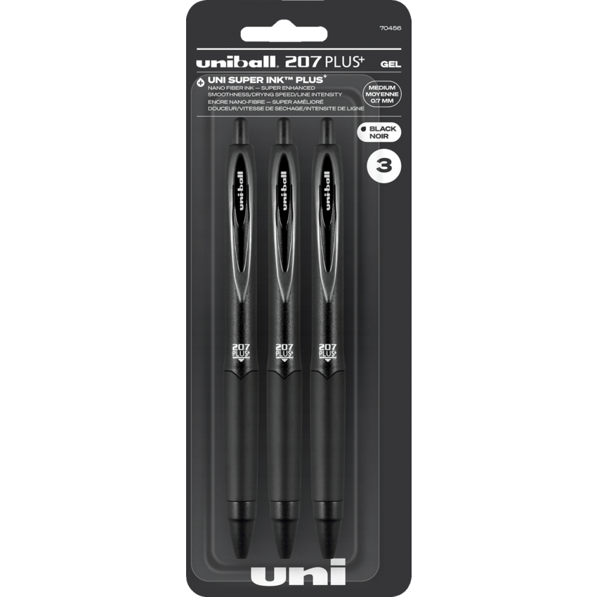 uni-ball® 207™ Plus Retractable Gel Pens 0.7 mm Black 3/pkg