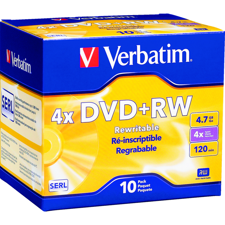 Verbatim® Branded Surface DVD+RW 4X 4.7 GB with Slim Case 10/pkg