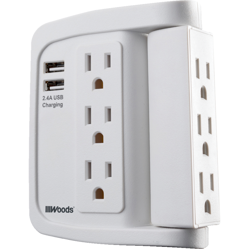 Woods® 6-Outlet USB Swivel Surge Adaptor