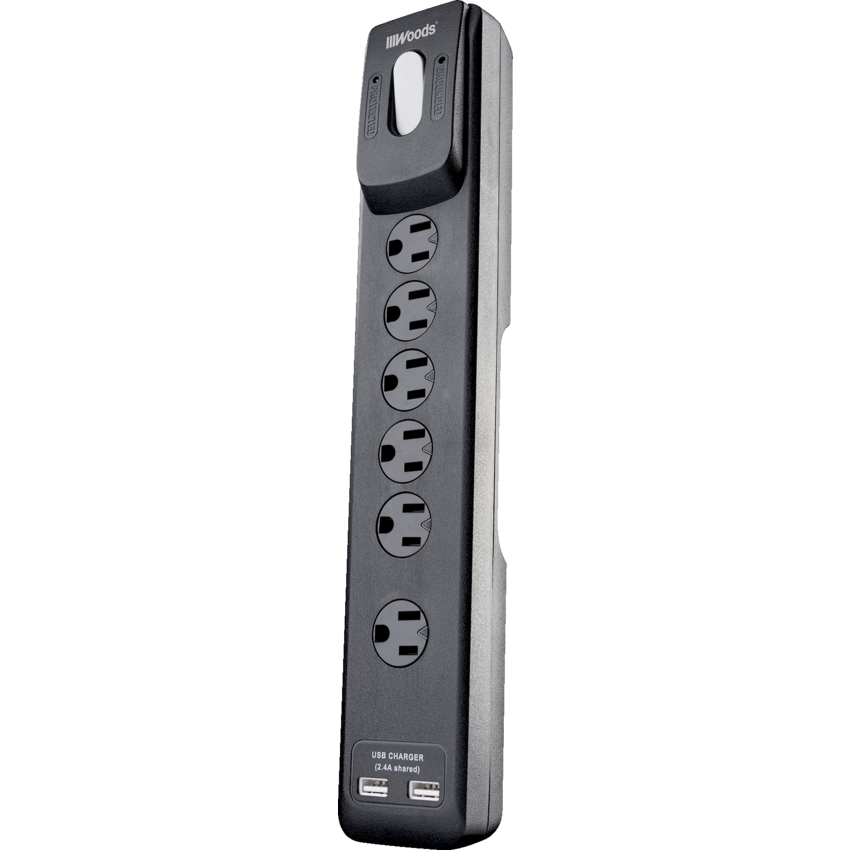 Woods® 6-Outlet USB Surge Protector and Charger
