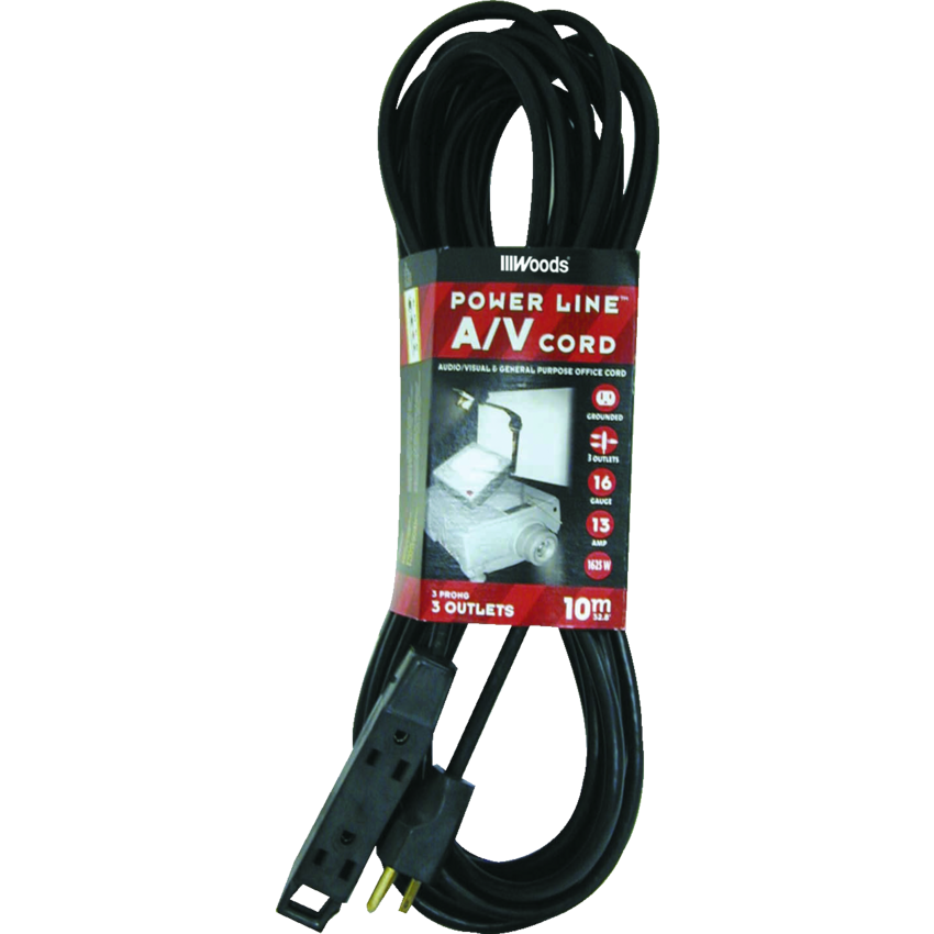 Woods® Audio/Visual Extension Cord 10 m/32.8 ft. Black