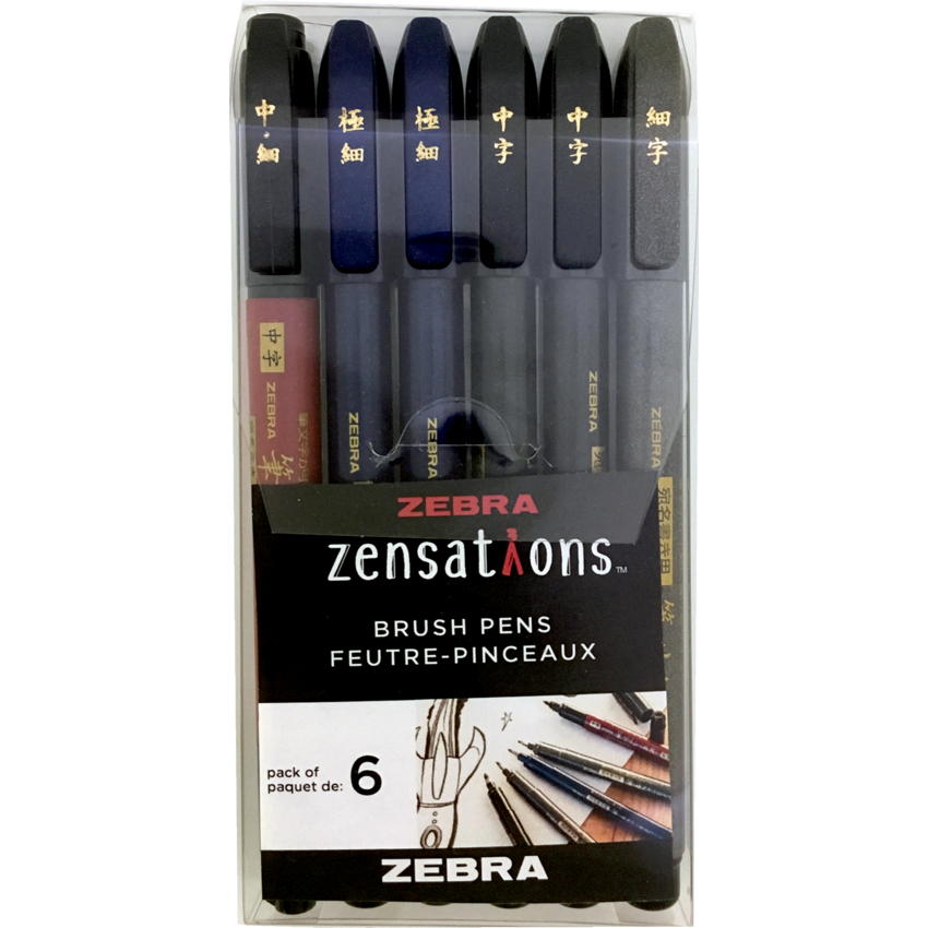 Zebra Zensations Brush Pens Black 6/pkg