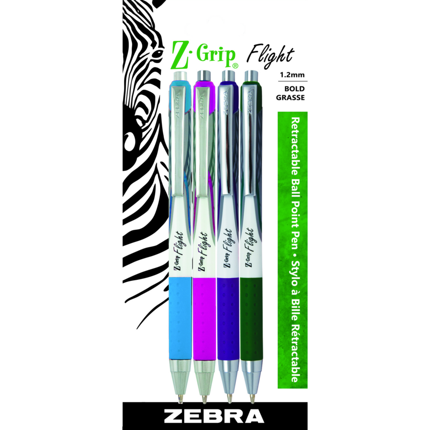 Zebra Z-Grip™ Flight Retractable Ball Point Pens Medium Point Assorted Colours 4/pkg