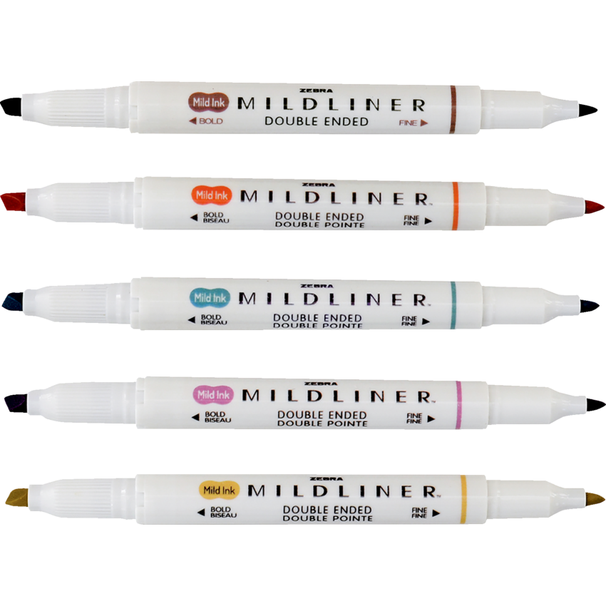 Zebra Mildliner Double Ended Highlighters Assorted Deep and Warm Colours 5/pkg