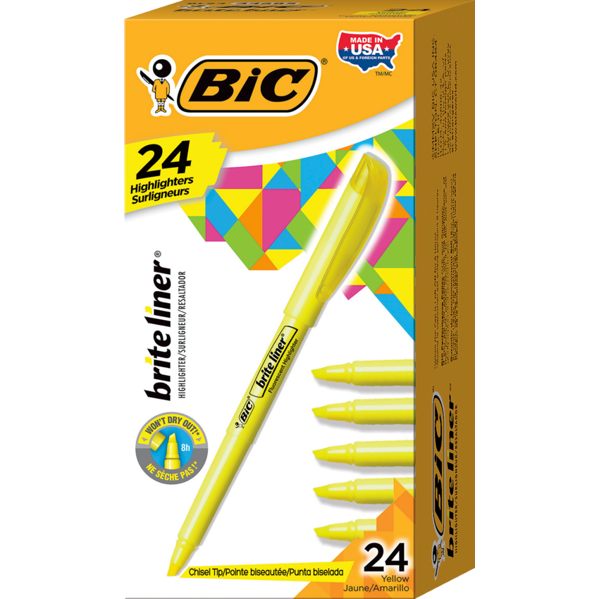 Bic® Brite liner® Pen Style Highlighters Fine Tip Yellow 24/box