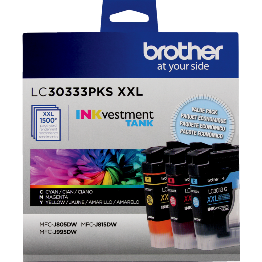 Brother INKvestment Inkjet Cartridge #LC3033PKS XXL Super High Yield Cyan, Yellow, Magenta 3/pkg
